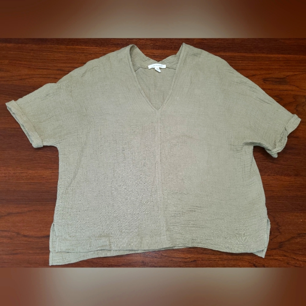 Grade & Gather Green 100% Cotton Lightweight V-Neck Oversized Boho Top Small